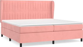 vidaXL Κρεβάτι Boxspring με Στρώμα Ροζ 200x200 εκ. Βελούδινο