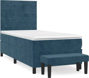 vidaXL Κρεβάτι Boxspring με Στρώμα Σκούρο Μπλε 100x200 εκ. Βελούδινο