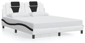 vidaXL Πλαίσιο Κρεβατιού με LED Λευκό/Μαύρο 160x200εκ. Συνθετικό Δέρμα