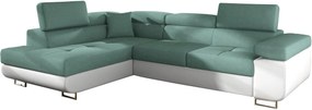 Γωνιακός καναπές Antony-Αριστερή-Λευκό - Πετρόλ