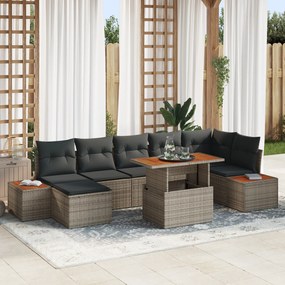 vidaXL 8 κομμάτια σετ εξωτερικής τραπεζαρίας με μαξιλάρια Γκρι Πολυ Ράτανα Ακακίας
