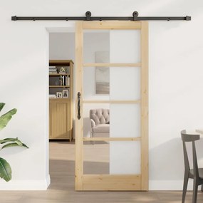 vidaXL Συρόμενη Πόρτα Χειροκίνητος Καφέ 86 x 198.5 cm Ξύλο και μέταλλο