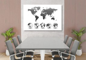Εικόνα σφαιρών από φελλό με παγκόσμιο χάρτη σε ασπρόμαυρο σχέδιο