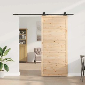 vidaXL Συρόμενη Πόρτα Καφέ 100 x 208 εκ. Μασίφ ξύλο πεύκου