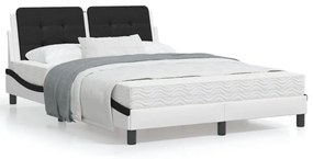 Πλαίσιο Κρεβατιού με LED Λευκό/Μαύρο 140x190εκ. Συνθετικό Δέρμα - Λευκό