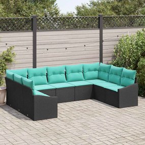 vidaXL Σετ Καναπέ με μαξιλάρι 9 pcs Μαύρο συνθετικό ρατάν