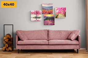 Σετ εικόνων όμορφη απομίμηση ελαιογραφίας σε ροζ - 4x 40x40