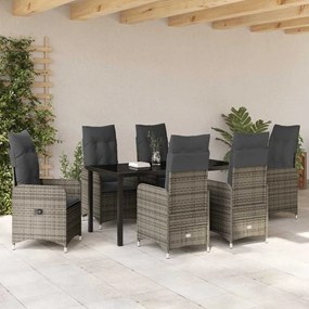vidaXL Σέτ φαγητού για κήπο με μαξιλάρι 7 pcs Γκρι Πολυ ράταν