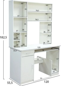 ΓΡΑΦΕΙΟ ΜΕ ΒΙΒΛΙΟΘΗΚΗ-ΡΑΦΙΕΡΑ STATUS ΛΕΥΚΟ HM2032.03 120x55,5x182,5 εκ.