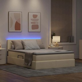 vidaXL LED Κρεβάτι αποθήκευσης με στρώμα Κρέμ 140 x 190 cm Ύφασμα