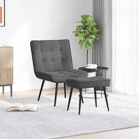vidaXL Πολυθρόνα Relax Σκούρο Γκρι Βελούδινη με Σκαμπό
