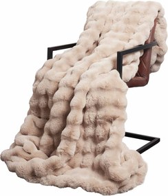 vidaXL Ψεύτικη κουβέρτα από κουνέλι Μπεζ 220 x 240 cm Πολυεστέρας
