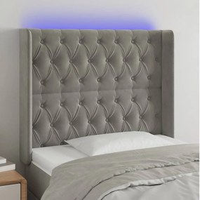 Κεφαλάρι Κρεβατιού LED Ανοιχτό Γκρι 103x16x118/128εκ. Βελούδινο 3124426