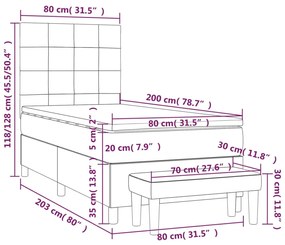 Κρεβάτι Boxspring με Στρώμα Σκούρο Γκρι 80x200 εκ. Βελούδινο - Γκρι