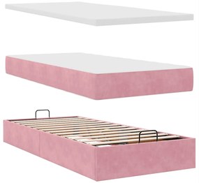vidaXL Οθωμανικό κρεβάτι με στρώματα ροζ 200x200cm Velvet