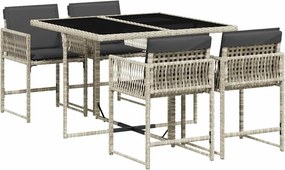 vidaXL Σετ Τραπεζαρίας Κήπου 5 τεμ. Αν. Γκρι Συνθ. Ρατάν με Μαξιλάρια
