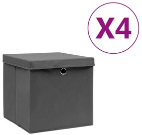 vidaXL Κουτιά Αποθήκευσης με Καπάκια 4 τεμ. Γκρι 28 x 28 x 28 εκ.