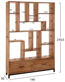 ΒΙΒΛΙΟΘΗΚΗ ROMULUS HM9803 ΑΝΑΚΥΚΛΩΜΕΝΟ ΞΥΛΟ ΤΕΑΚ ΜΕ 2 ΣΥΡΤΑΡΙΑ 140x30x210,5Yεκ.