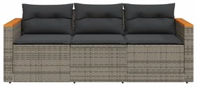 vidaXL Καναπές Κήπου Τριθέσιος Γκρι από Συνθετικό Ρατάν με Μαξιλάρια
