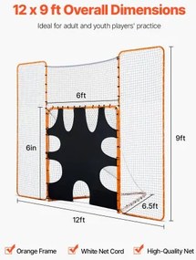 VEVOR 12x9 ft 3-IN-1 Lacrosse Goal Net with Backstop Target Rebounder Equipment