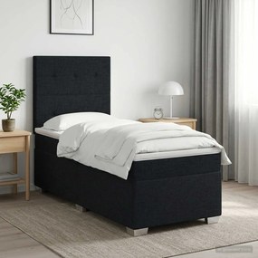vidaXL Κρεβάτι box spring με στρώμα Μαύρο 90 x 190 cm Ύφασμα