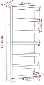 Βιβλιοθήκη Γκρι 80x35x183 εκ. από Μασίφ Ξύλο Πεύκου - Γκρι