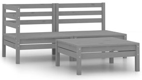 vidaXL Σαλόνι Κήπου Σετ 3 Τεμαχίων Γκρι από Μασίφ Ξύλο Πεύκου