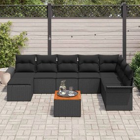 vidaXL Set κήπου 9 τεμαχίων  με μαξιλάρια, μαύρο πολυ-ρατάν.