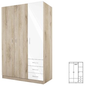 Ντουλάπα Τρίφυλλη με εξωτερικά συρτάρια 1211028 Σόνομα Λευκό, 191x117.6x52.5 εκ., Genomax Genom1219922131