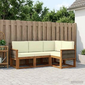vidaXL Σειρά Καναπέ Εξωτερικού 5 pcs Φυσικό και Κρέμα Πολυεστέρας