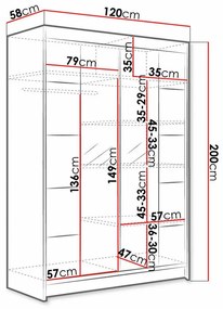 Ντουλάπα Atlanta 151, Artisan βελανιδιά, Μαύρο, 200x120x58cm, 107 kg, Πόρτες ντουλάπας: Ολίσθηση, Αριθμός ραφιών: 5, Αριθμός ραφιών: 5 | Epipla1.gr