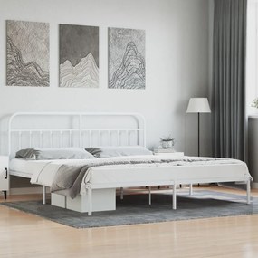 Πλαίσιο Κρεβατιού με Κεφαλάρι Λευκό 200 x 200 εκ. Μεταλλικό
