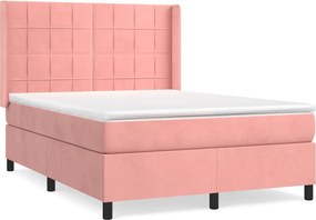 vidaXL Κρεβάτι Boxspring με Στρώμα Ροζ 140x190 εκ. Βελούδινο