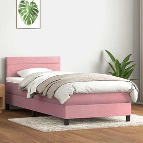vidaXL Κρεβάτι Boxspring με Στρώμα &amp; LED Ροζ 90x220 εκ. Βελούδινο