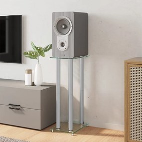 vidaXL Βάσεις Ηχείων με 4 Στήλες 2 Τεμ. Ασημί από Ψημένο Γυαλί