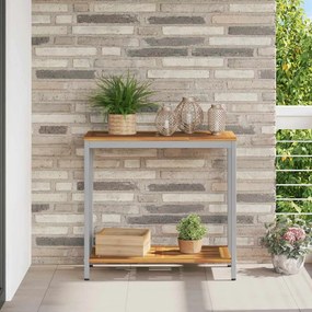 vidaXL Εξωτερικό Τραπέζι σε Φυσικό & Γκρι Χρώμα 35x80x75 εκ από Στερεό Ξύλο και Χάλυβα