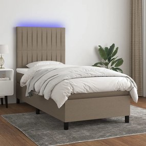 vidaXL Κρεβάτι Boxspring με Στρώμα &amp; LED Taupe 80x200 εκ. Υφασμάτινο