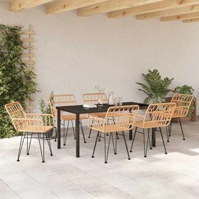 vidaXL Σέτ φαγητού για κήπο 7 pcs Καφέ Πολυ ράταν
