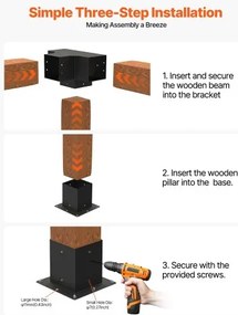 VEVOR 4x4 Inch Pergola Bracket Kit Inner 3.5x3.5 3- &amp; 4-Way Brackets with Bases