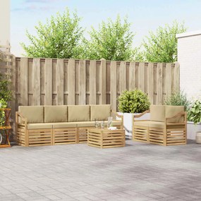 vidaXL Σειρά Καναπέ Εξωτερικού 7 pcs Λευκό και Μπεζ Πολυεστέρας