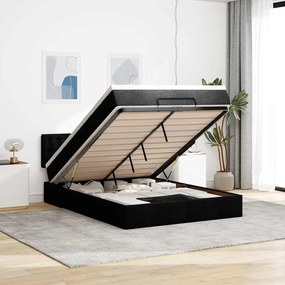 vidaXL Οθωμανικό κρεβάτι με στρώμα &amp; LEDs Μαύρο 140x190 cm Ύφασμα