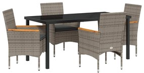 vidaXL Σέτ φαγητού για κήπο με μαξιλάρι 5 pcs Γκρι Πολυ ράταν