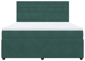 vidaXL Κρεβάτι Boxspring με Στρώμα Σκούρο Πράσινο 180x200εκ. Βελούδινο