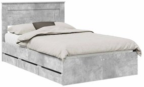 vidaXL Σκελετός Κρεβατιού Σκυρόδεμα Γκρι 135 x 190 cm Μηχανήματος Ξύλο