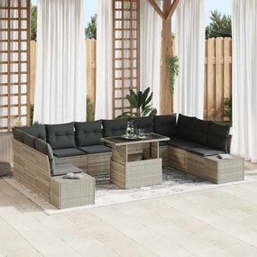 vidaXL Σετ Καναπέ Κήπου με αποθήκευση 11 pcs Ανοιχτό γκρι Πολυ ράταν