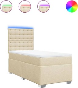 vidaXL Κρεβάτι Boxspring με Στρώμα Κρεμ 90x200 εκ.Υφασμάτινο