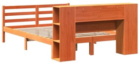 Κρεβάτι Βιβλιοθήκη Χωρίς Στρώμα 140x190 εκ Μασίφ Ξύλο Πεύκου - Καφέ