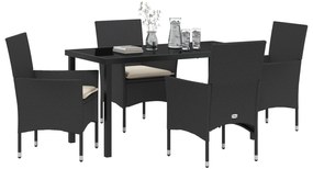 vidaXL Σετ 5 τεμαχίων Τραπεζαρίας Κήπου με Μαξιλάρια Μαύρο Πολυ Ρατάν