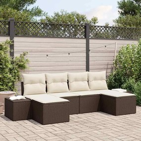 vidaXL Σετ Καναπέ Κήπου με μαξιλάρι 6 pcs Καφέ Πολυ ράταν
