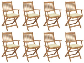 3075102 vidaXL Καρέκλες Εξ. Χώρου Πτυσσόμενες 8 τεμ. Ξύλο Ακακίας &amp; Μαξιλάρια Λευκό, 1 Τεμάχιο